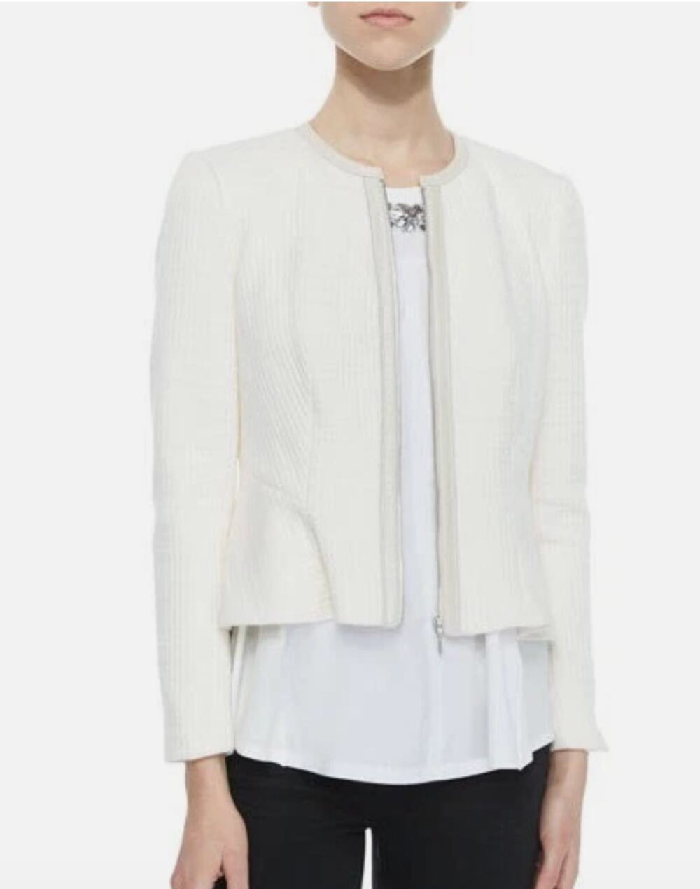 Rebecca Taylor Jacket Womens Size 2 Ivory Quilted Peplum Zip Up Crop Casual